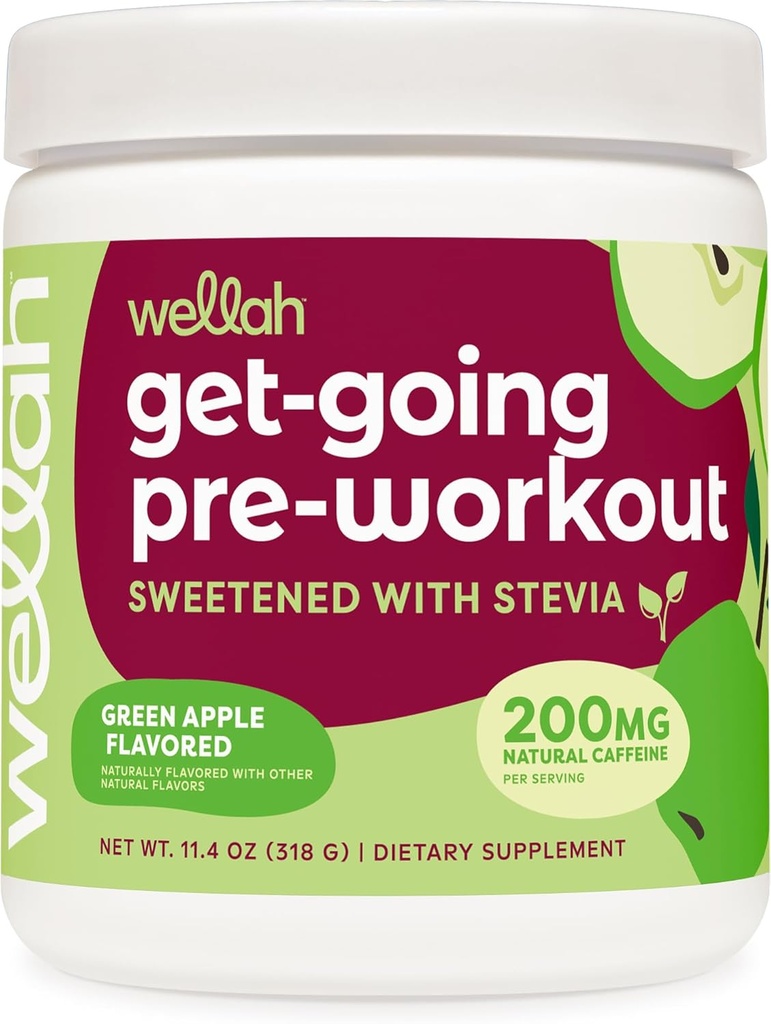 Wellah Get-Going Pre-Workout 음료 혼합 (녹색 사과 맛, 30 서빙)