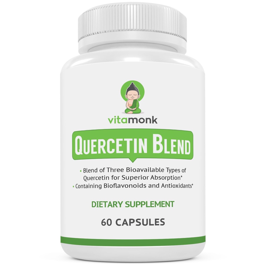 VitaMonk Quercetin Complex - Quercetin - Isoquercetin, Quercetin Dihydrate 및 Quercetin Phytosome - 우수한 흡수를 위해 - Quercetin 500mg 캡슐 - Bromelain를 가진 Quercetin