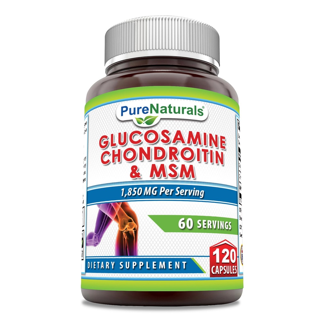 순수 천연 글루코사민 조ndroitin 및 MSM 보충 | 서빙 당 1850 Mg | 120 캡슐 | 비 GMO | 글루텐 프리 | 미국