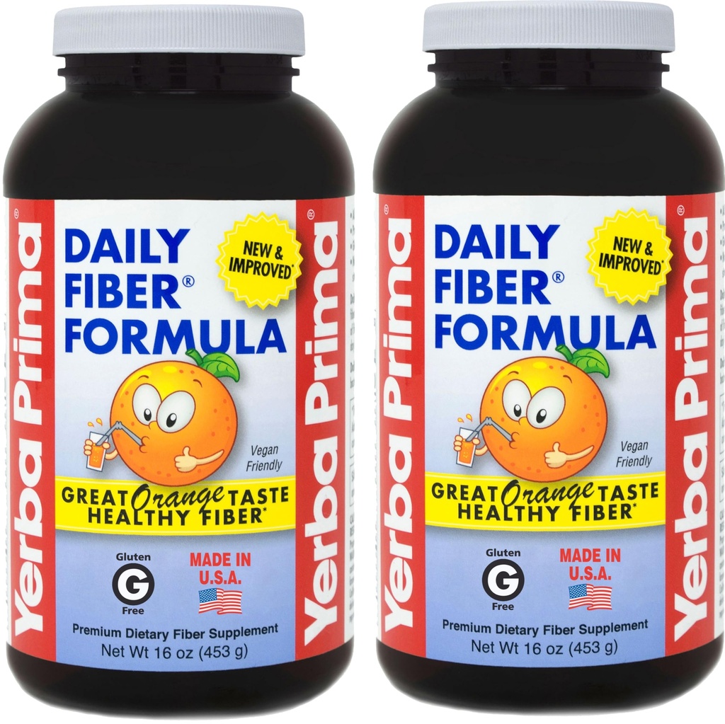 Yerba Prima Daily Fiber Formula 16 oz (Pack of 2) - 프리미엄 다이어트 섬유 보충, 비 GMO, Gluten Free, 미국에서 만든 오렌지 맛
