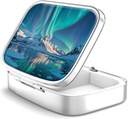 Pill Box 2 Compartment 작은 알약 케이스, 포켓 또는 Purse Pill 주최자 Pill 컨테이너 홀더 비타민, 약물, 물고기 오일 및 보충제 (Aurora 조명)을 보유