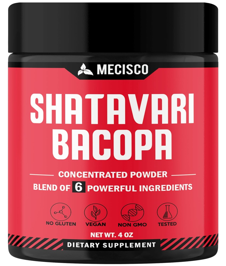 6in1 Shatavari 분말 유기 - Shatavari 뿌리, Bacopa Monnieri, Ashwagandha 뿌리, Vitex Berry, Fenugreek 및 Black Pepper와 혼합 - Rejuvenation 지원, 에너지 및 활력 촉진 - 4 Oz