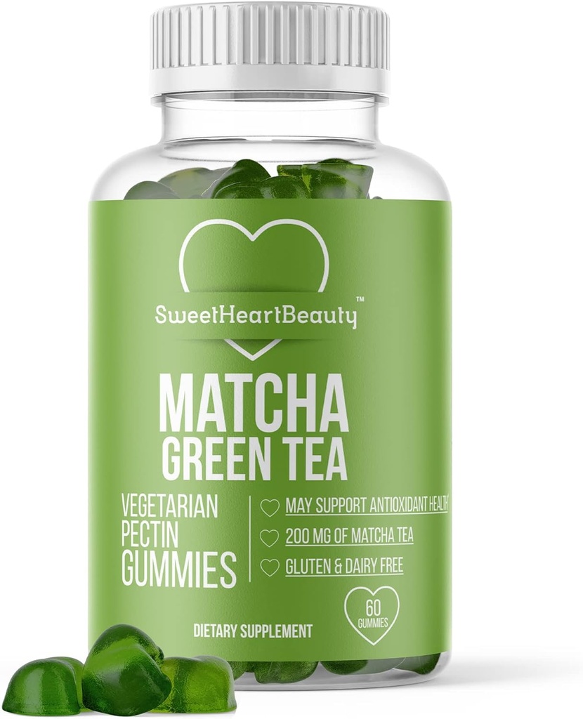 Matcha Green Tea Extract Gummy Vitamin with Green Tea Extract by Sweetheart Beauty의 녹차 추출물. Matcha 에너지 Gummies. 녹차 해독과 클렌징. Vegan 친절하고, 글루텐 자유로운과 비 GMO. 1 달 공급.