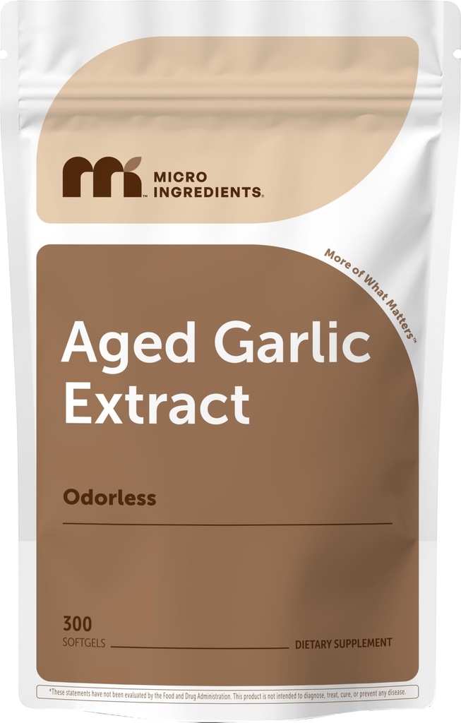 마이크로 성분 무취 마늘 7500mg 당 서빙, 300 Softgels | 2 년 Aged 마늘 추출물, Grown Allium Sativum 전구 | 강력한 항산화 보충교재, 면역 지원 및 심장 건강