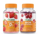 Lifeable Vitamin D 5000 IU + Iron with Vitamin C, Gummies Bundle - 훌륭한 타스팅, 비타민 보충, 글루텐 무료, GMO 무료, Chewable Gummy