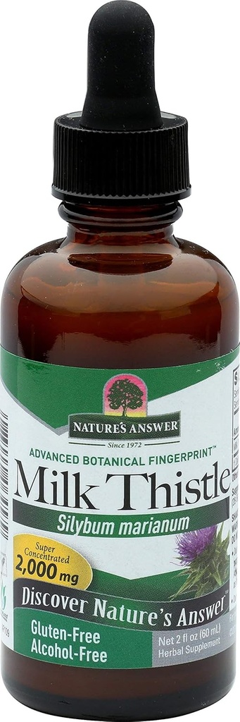 Nature's Answer Milk Thistle Extract | 건강한 간기능 향상 | 클렌징 및 해독 보충 | Non-GMO, Kosher Certified & 글루텐 프리 1oz (2 팩)