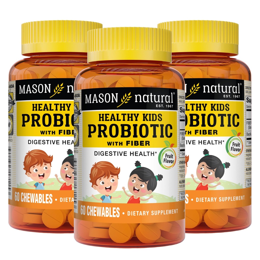 섬유를 가진 MASON NATURAL 건강한 아이 Probiotic - 건강한 소화 기능, 개량한 Gut 건강, 60의 Chewables (포장 3)