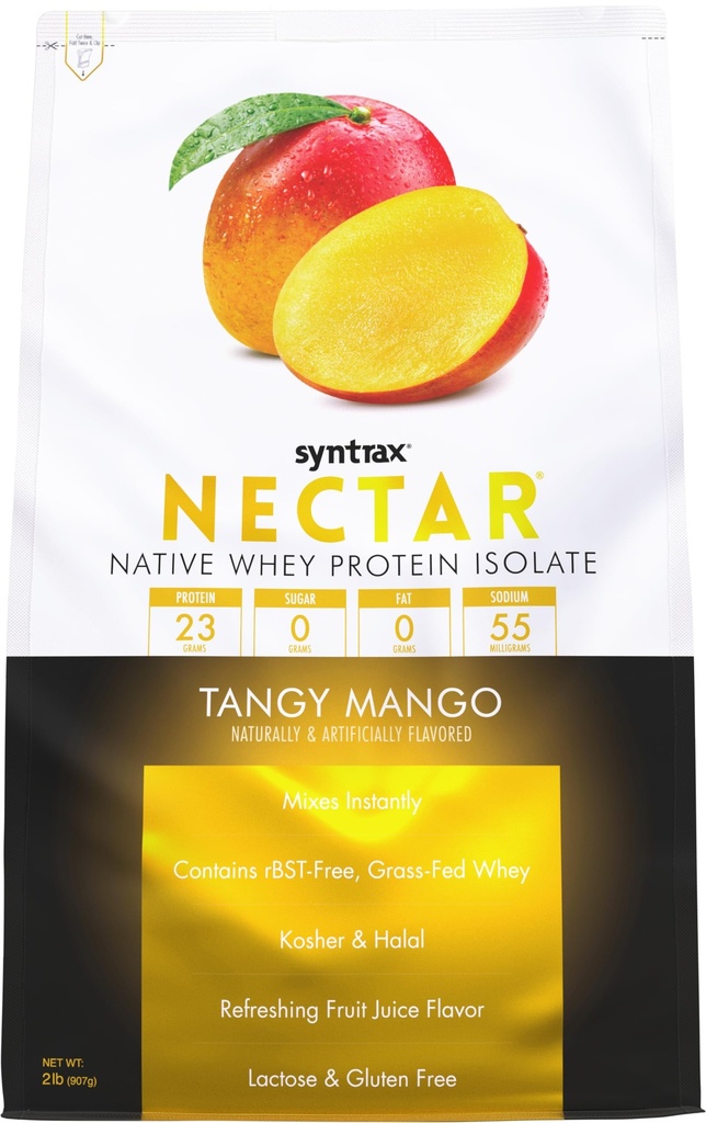 Syntrax 영양 Nectar, 100 % Whey Protein Isolate 분말, 과일 주스 맛, 탕 Mango, 2 파운드를 새로 고침.