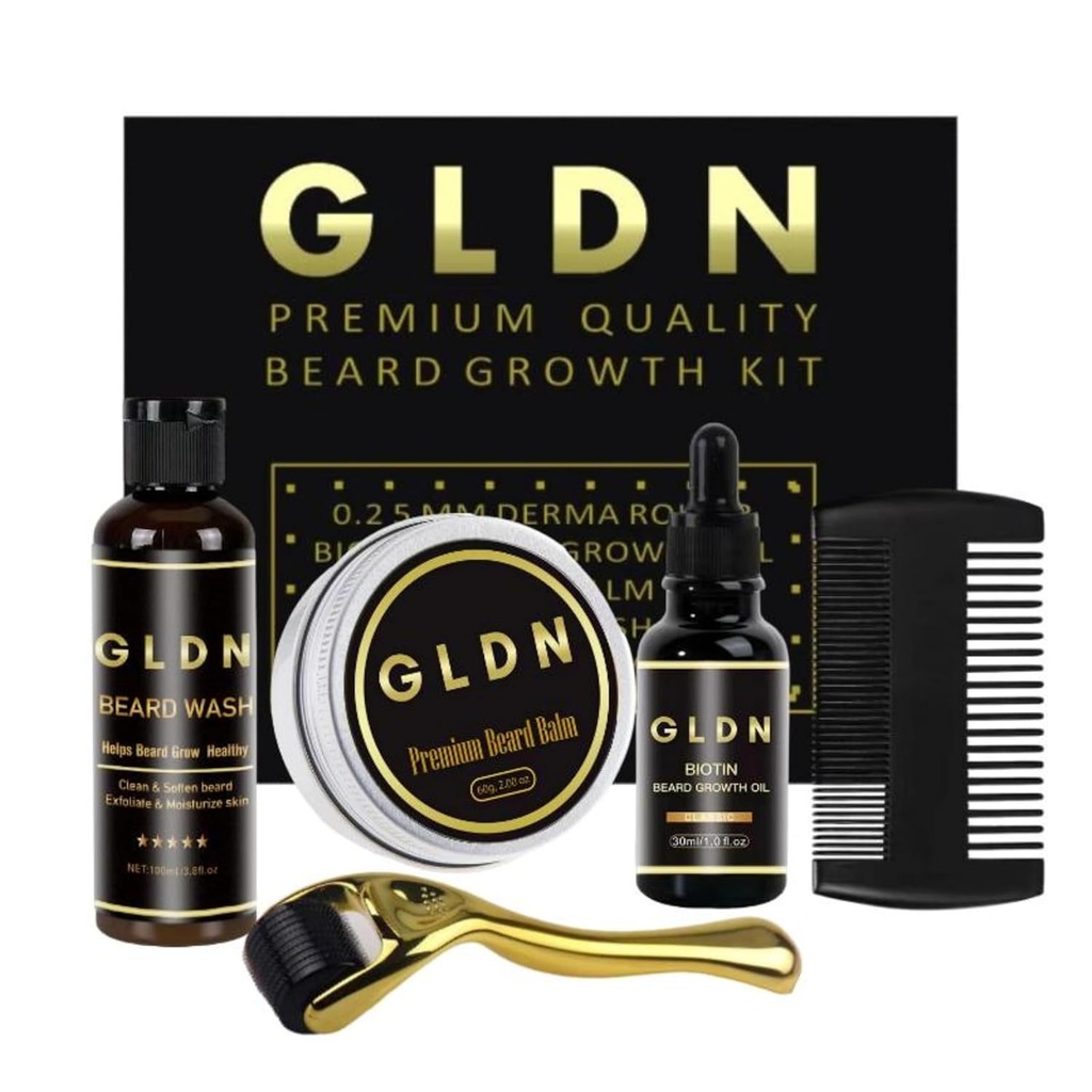 GLDN Beard Kit | Beard Oil, Beard Serum, Beard Comb & Beard Derma Roller 포함