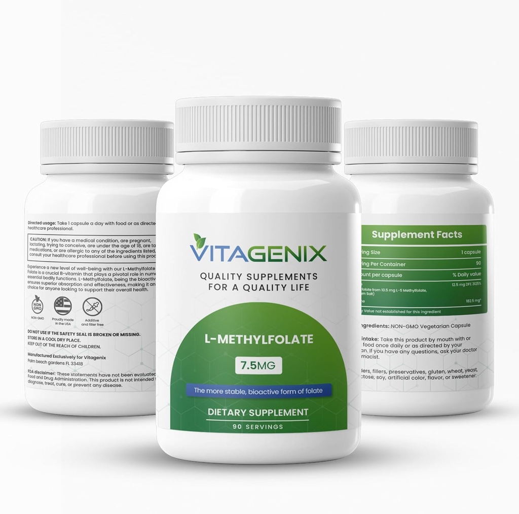 L-Methylfolate - 최적화 및 높은 생물 활성 메틸 Folate 보충을 위한 계류 & 면역 지원 - 직업적인 힘 활동적인 5-MTHF 모양 - 1mg - 캡슐 (7.5 Mg)