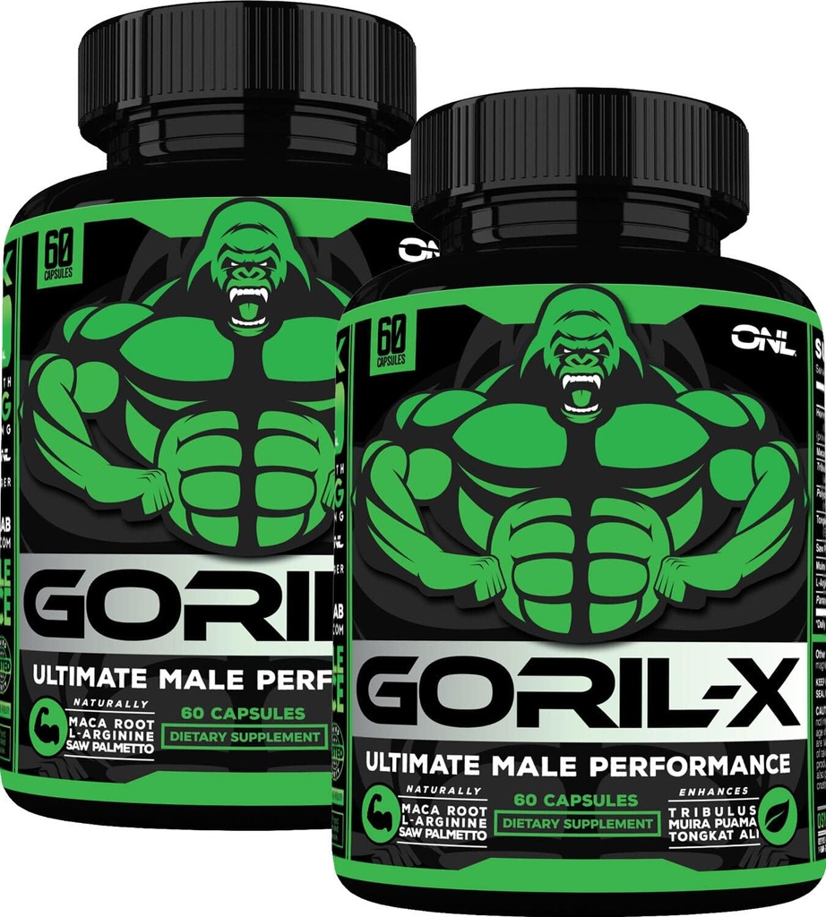 남성을위한 테스토스테론 부스터 보충 - Goril X 운동 남성 강화 알약 1000mg - 크기, 힘 및 에너지 - Horny Goat Weed, Tongkat Ali & Tribulus Terrestris와 함께 - 60 캡슐 (2pk)