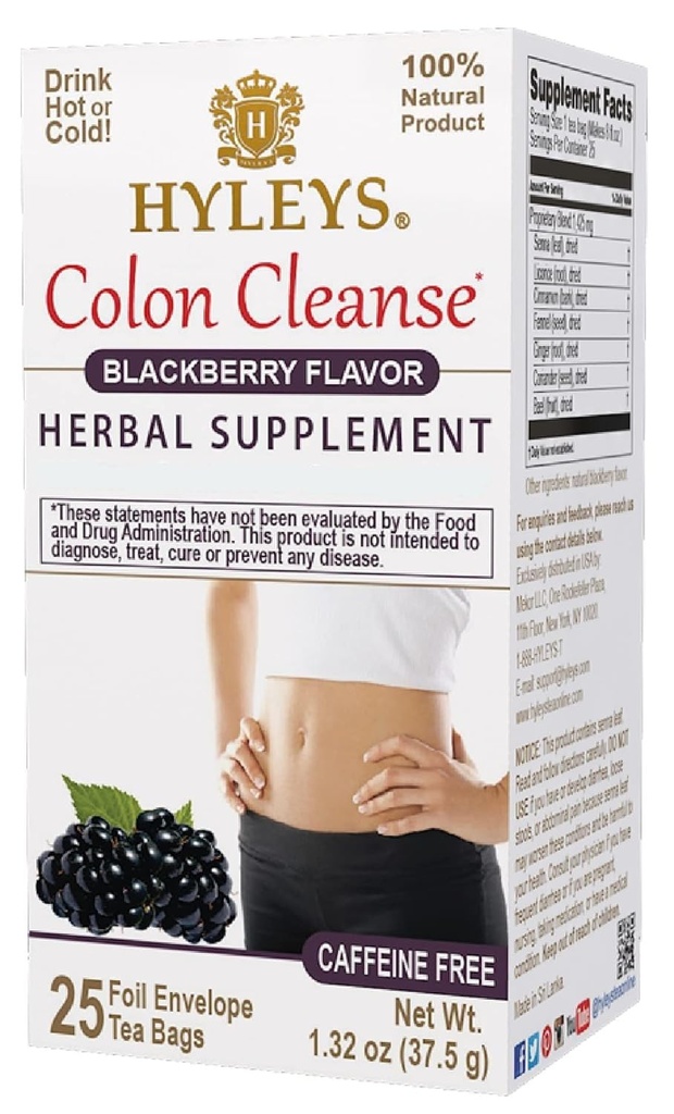Hyleys Colon Cleanse Tea Blackberry 맛 - 25 티백 (12 팩 - 300 티백 총)