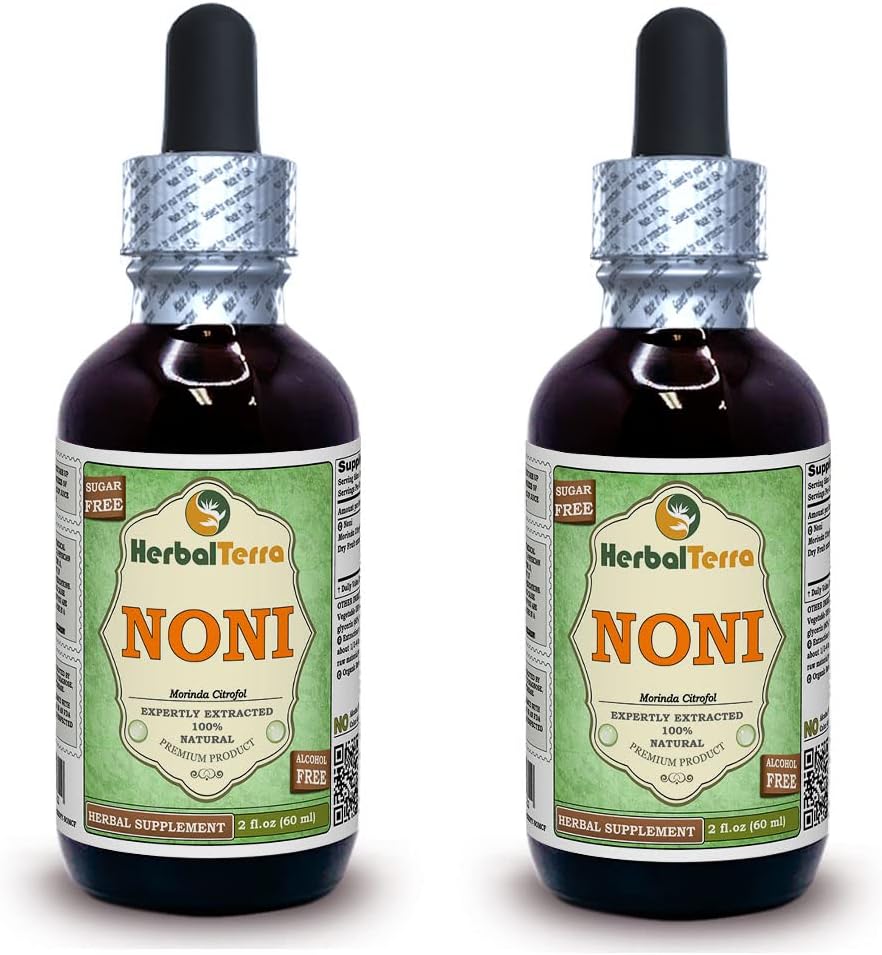 Noni (Morinda Citrofol) 글리세라이트, 유기 건조 과일 알코올 - 무료 액체 추출물 (브랜드 이름 : HerbalTerra, Proudly Made in USA) 2x2 fl.oz (2x60 ml)