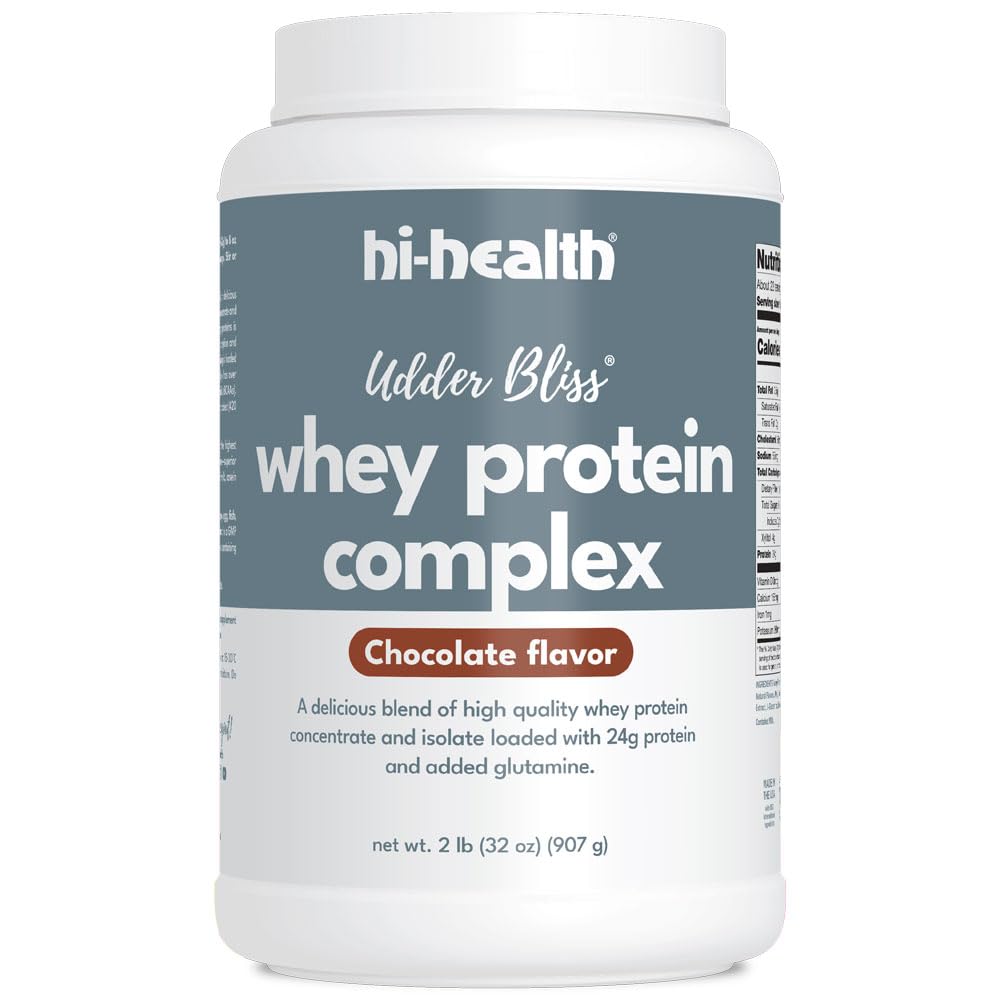 Hi-Health Udder Bliss Whey Protein Complex Powder, Bioavailable Whey Protein Concentrate 혼합 및 추가 글루타민, 초콜릿 (2 파운드)