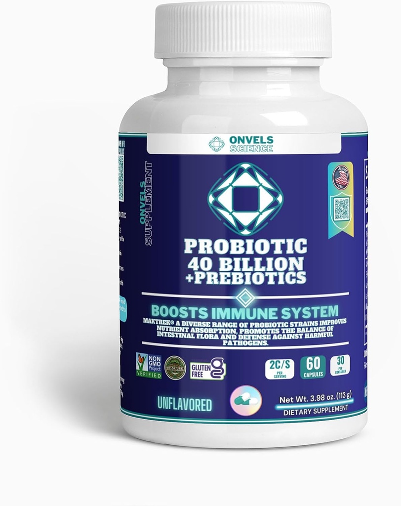 Probiotic 40 억 + Prebiotics MAKTREK® | Boost Immune Function & Digestive & Gut Health, BOOSTS Immune System - Occasional Constipation, Diarrhea, Gas & Bloating - 여성 및 남성용