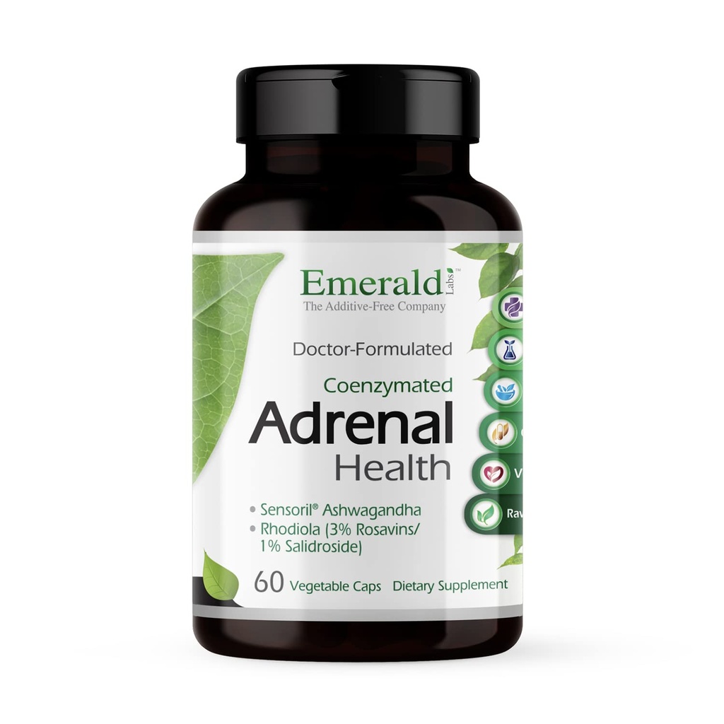EMERALD LABS Adrenal 건강 - 스트레스 완화, 에너지 지원 및 복원 수면 센서 샴푸 Ashwagandha, B 비타민, Rhodiola 및 More* - 글루텐 - 무료 60 야채 캡슐 (30 일 공급)