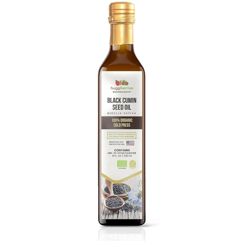 Huggiberry Organic Black Seed Oil Liquid - Salads, Dip, Dressing, Veggies 용 글루텐 프리 오일 - 냉 프레스 터키 Cumin, Thymoquinone Immunity Supplement의 풍부한 - 8 fl.oz. / 250ml