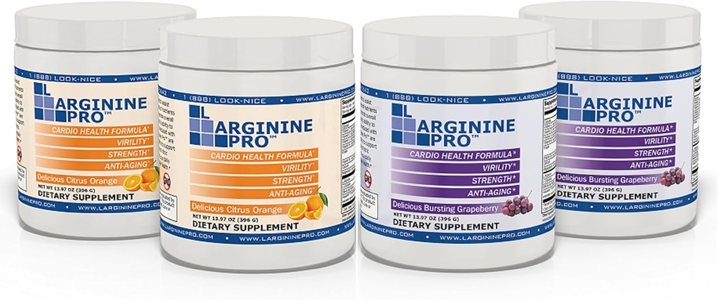 L-ARGININE PRO | 5,500mg L-Arginine Plus L-Citrulline 1,100mg 오렌지 및 포도 분말 음료 혼합 보충 증가 된 질소 산화물 생산