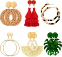 여성용 Ponpon 6-18 쌍 귀걸이, 경량 여름 귀걸이 짚 귀걸이 패션 기하학적 문 Hoop Dangle Drop Earrings for Women