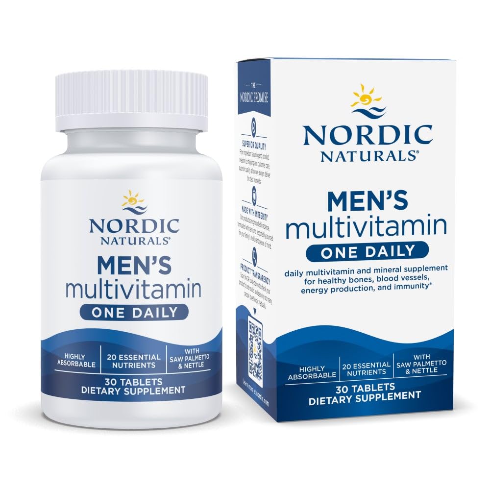 Nordic Naturals Men’s Multivitamin One Daily - Bone, Energy, & Blood-Vessel Support - 면역 보충 - 20 에센셜 Nutrients - 30 정제 - 30 서빙