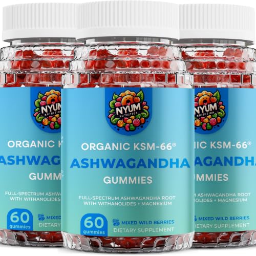 NYUM NutritionTM 유기 KSM-66 Ashwagandha Gummies, 3-Pack, 혼합 야생 열매