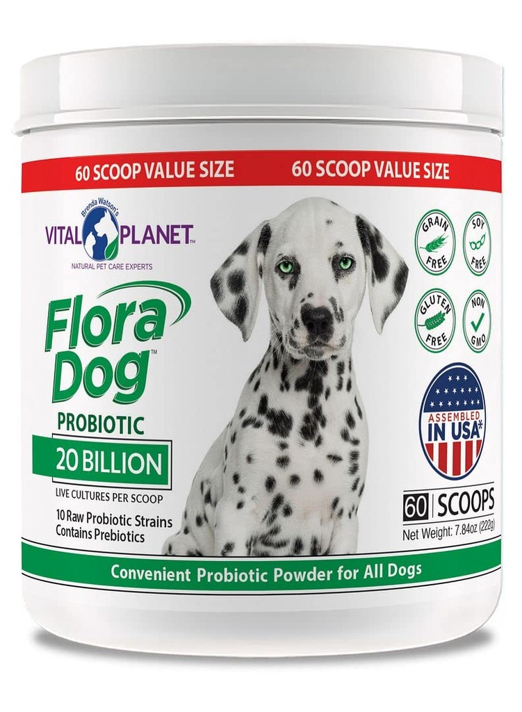 Vital Planet - Flora Dog Probiotic 파우더 보충 20 억 문화와 10 개의 Strains, 높은 Potency Immune 및 소화 지원 Probiotics, 7.84 온스, 222 그램, 60 서빙
