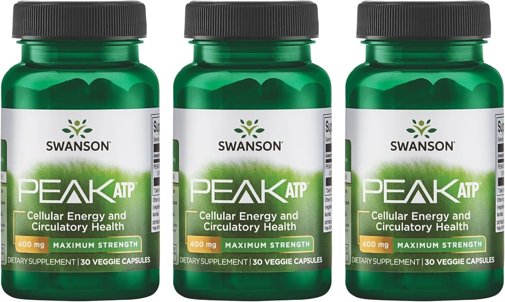Swanson 최대 힘 최고봉 ATP-Natural 보충교재 승진 세포 에너지 지원 지원 육체적인 성과 및 승진 건강한 혈액 교류 지원 (30 Veggie 캡슐, 400mg 각각) 3 팩
