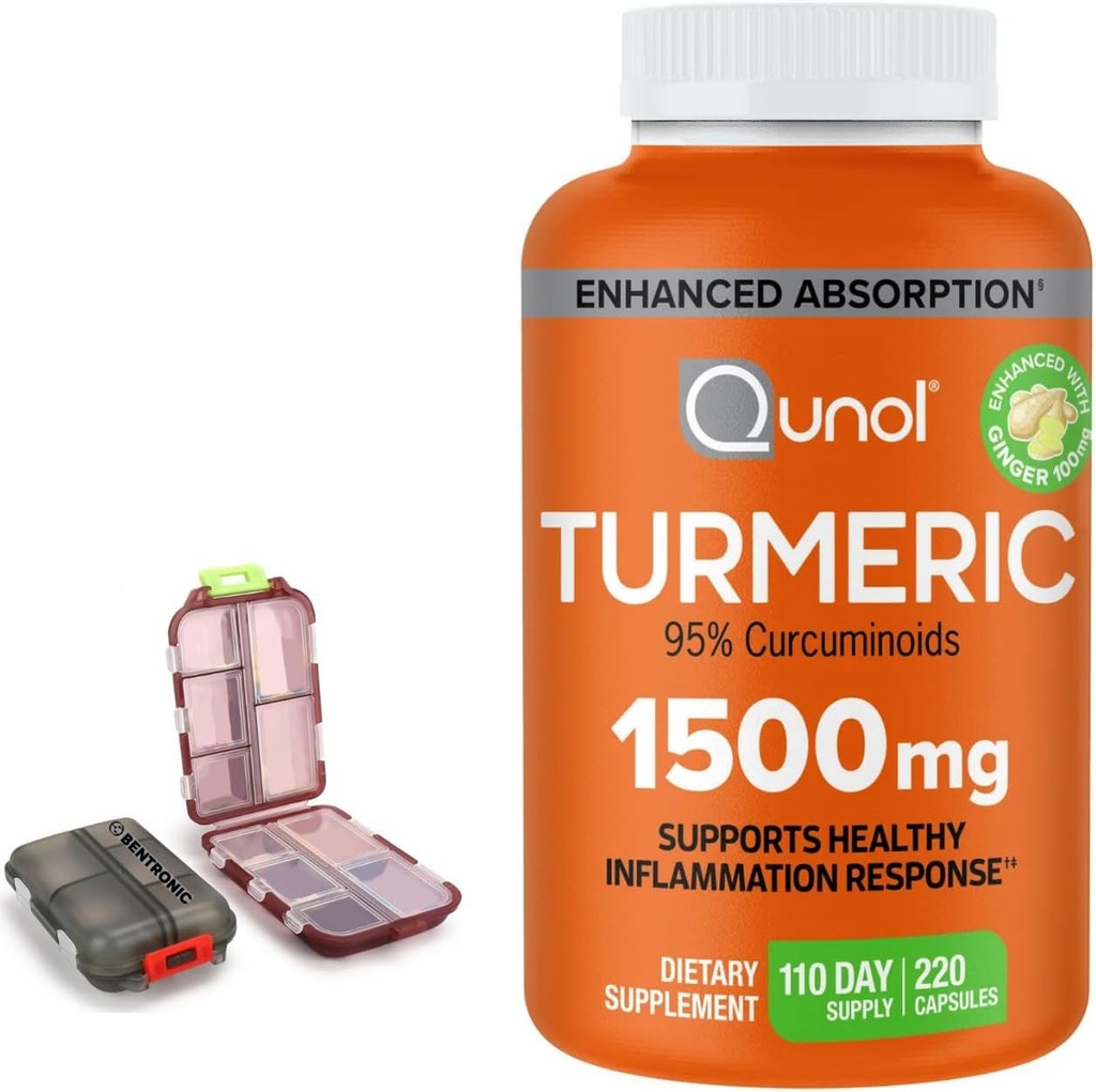 Turmeric 1500mg 보충교재, 95% Curcuminoids, 2 (2) 여행 알약 케이스를 가진 220의 캡슐 (110-Day 공급).