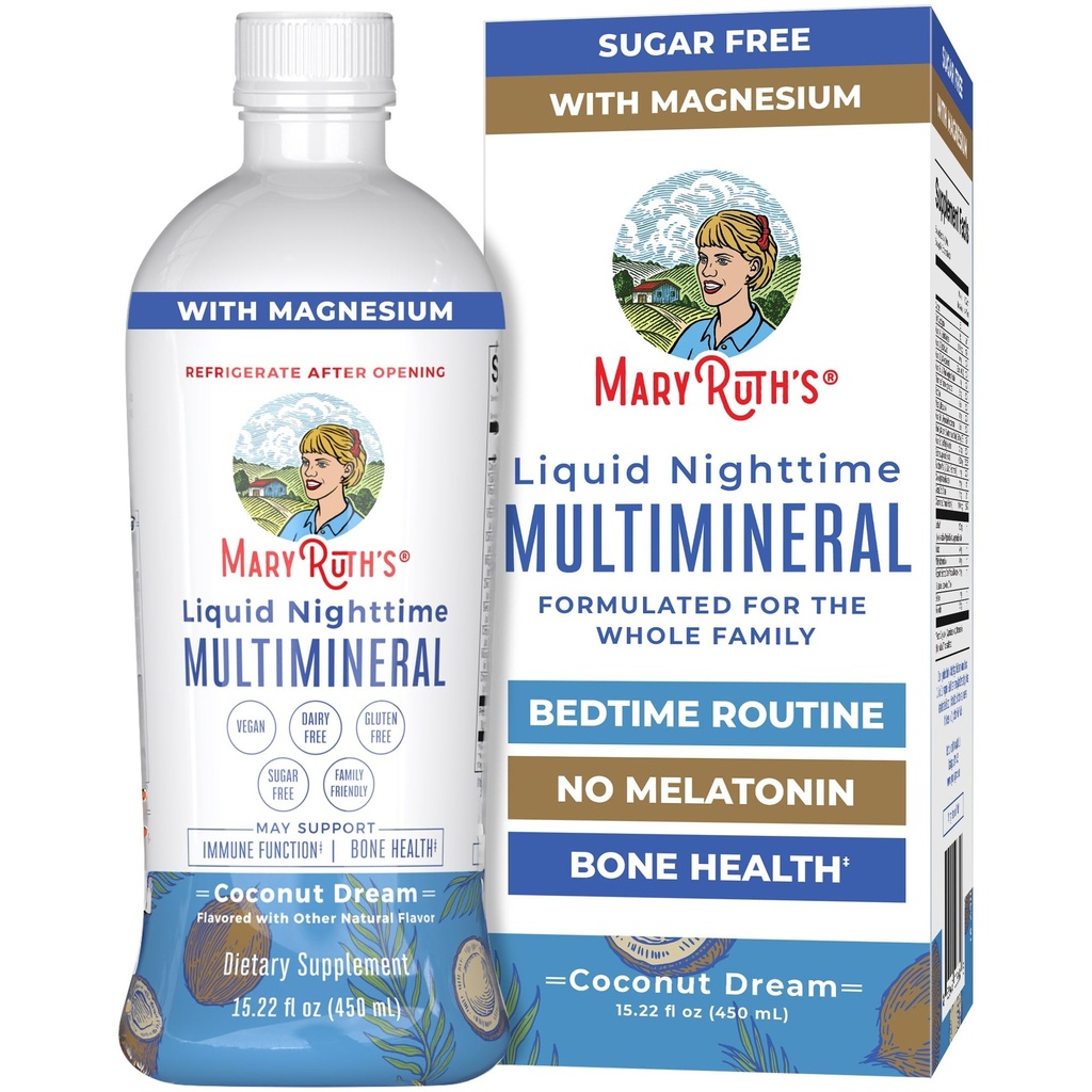 MaryRuth's Liquid Nighttime Multimineral | No Melatonin | Bedtime Routine | 마그네슘 시트레이트 | 칼슘 | 아연 | 비타민 D3|4 맛있게 사용 가능 | 설탕 무료 | 글루텐 무료 | 15.22 Oz