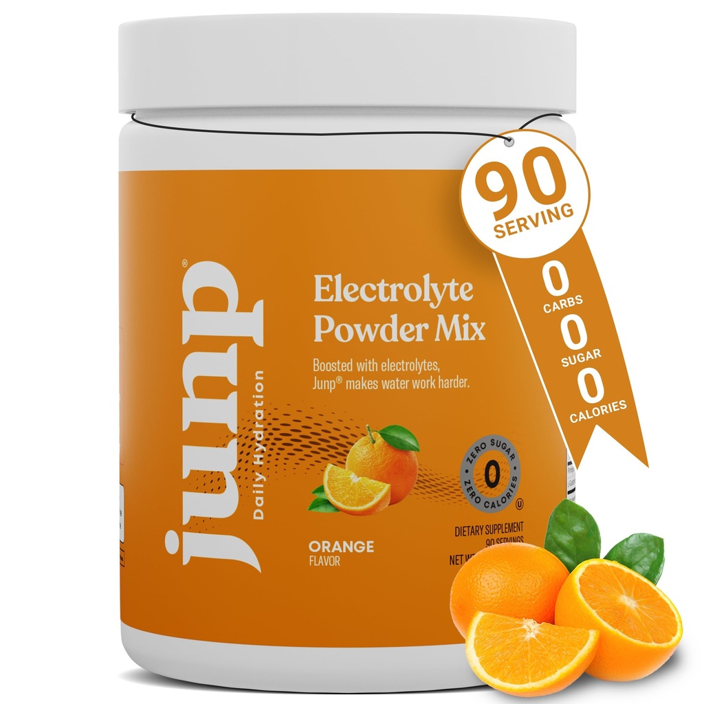 JUNP Electrolytes 분말 설탕 없음 캐비넷, 단 Tangy 감귤류 오렌지 케토 전해질 음료 혼합, 칼륨 및 소금 히드라 션 분말 Electrolytes Zero Calorie Sugar Free Electrolyte Powder, 90 서빙