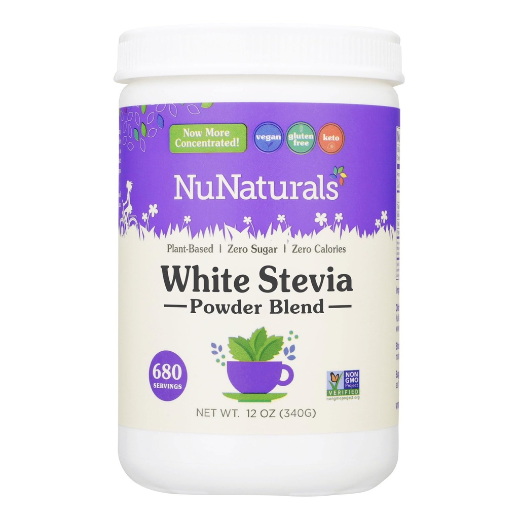 NuNaturals 백색 스테 비아 분말 혼합, 식물 기반 설탕 대체, 영 칼로리 감미료, 12 온스