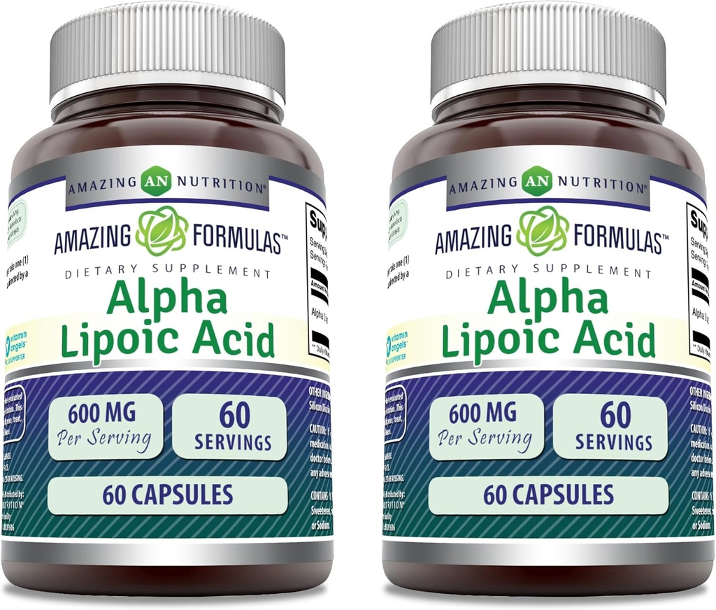 놀라운 포뮬러 알파 Lipoic Acid | 600 Mg Per 서빙 보충 | 캡슐 | Non-GMO | 글루텐 프리 | 미국제 (60 | 2 팩)