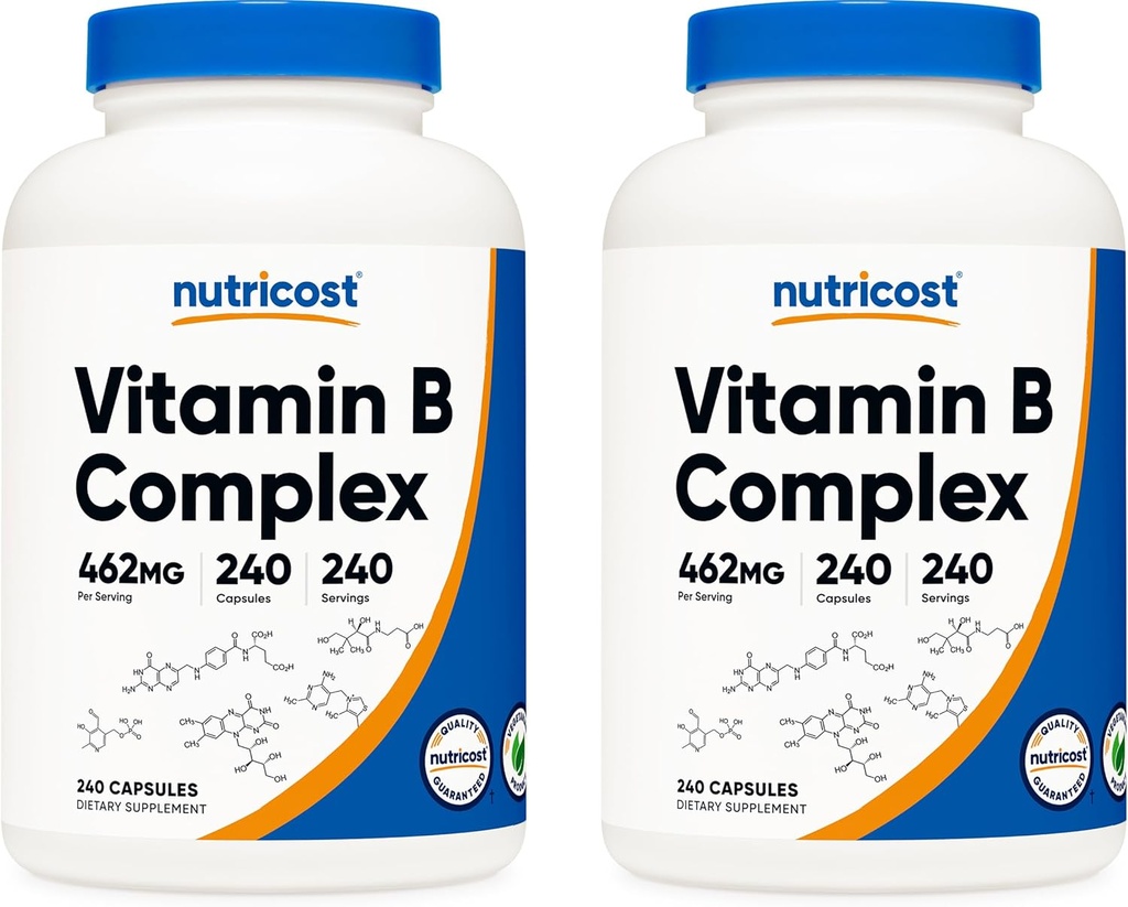 Nutricost 높은 효능 비타민 B 복합체 462mg, 240 캡슐 (2 병) - 비타민 C