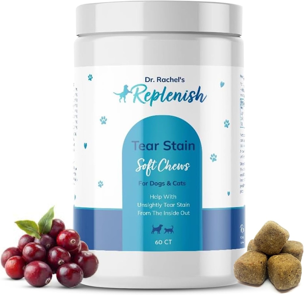 개와 고양이를위한 보충 눈물 얼룩 Chews - Dr. Rachel 's Tear Stain Remover for Dogs - 개 눈 눈물 얼룩 제거제 - 개를위한 눈물 얼룩 보충 - 자연 눈물 얼룩 부드러운 가슴 - 60 조사