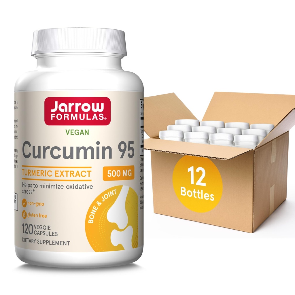 Jarrow 공식 Curcumin 95 500 mg, 산화 방지제 지원, 뼈 및 합동 지원 규정식 보충교재, 120 Veggie 캡슐, 120까지 서빙, 12의 팩
