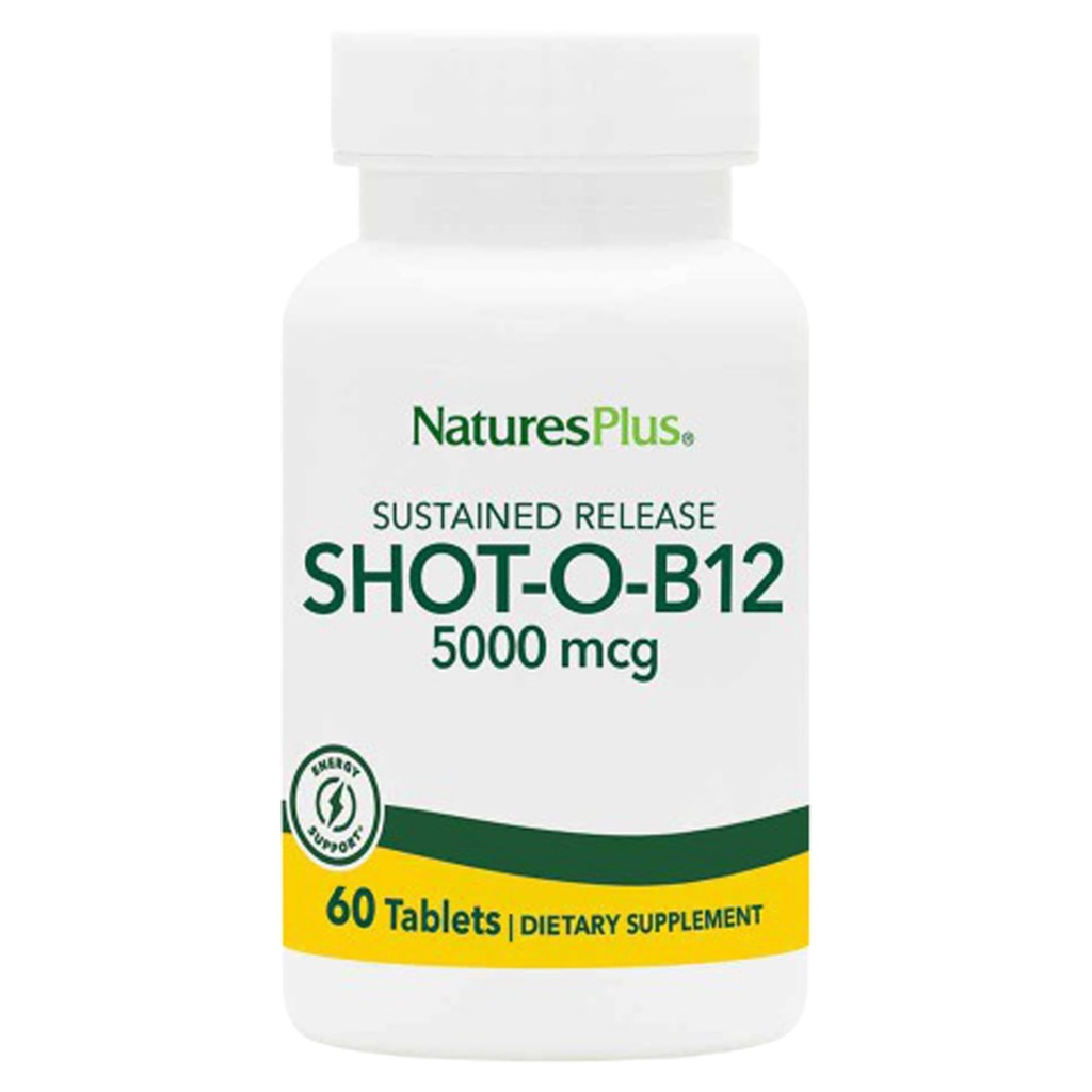 NaturesPlus Shot-O-B12 5000 mcg - 30 지속 릴리스 정제, 2 팩 - 에너지 생산 및 무드 지원 - 채식주의, 글루텐 무료 - 60 총 봉사