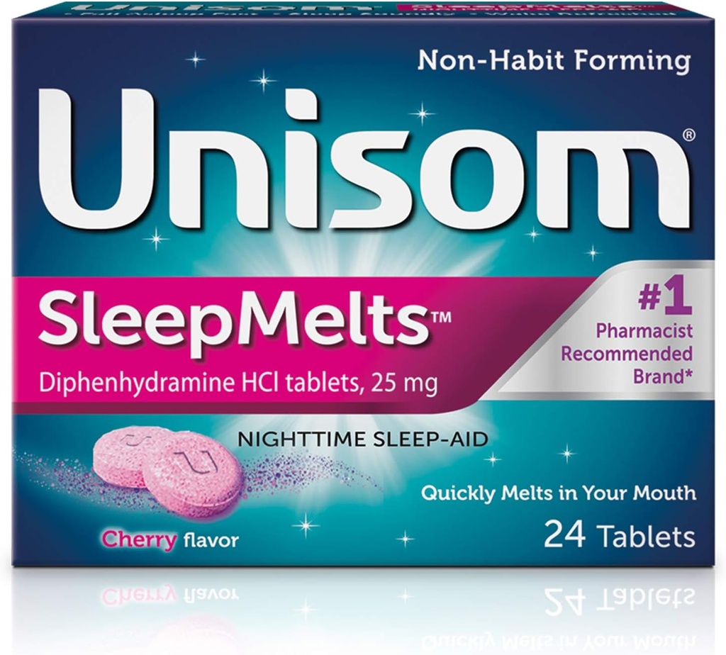 Unisom SleepMelts, 야간 수면 보조, Diphenhydramine HCI, 24 정제, 25mg