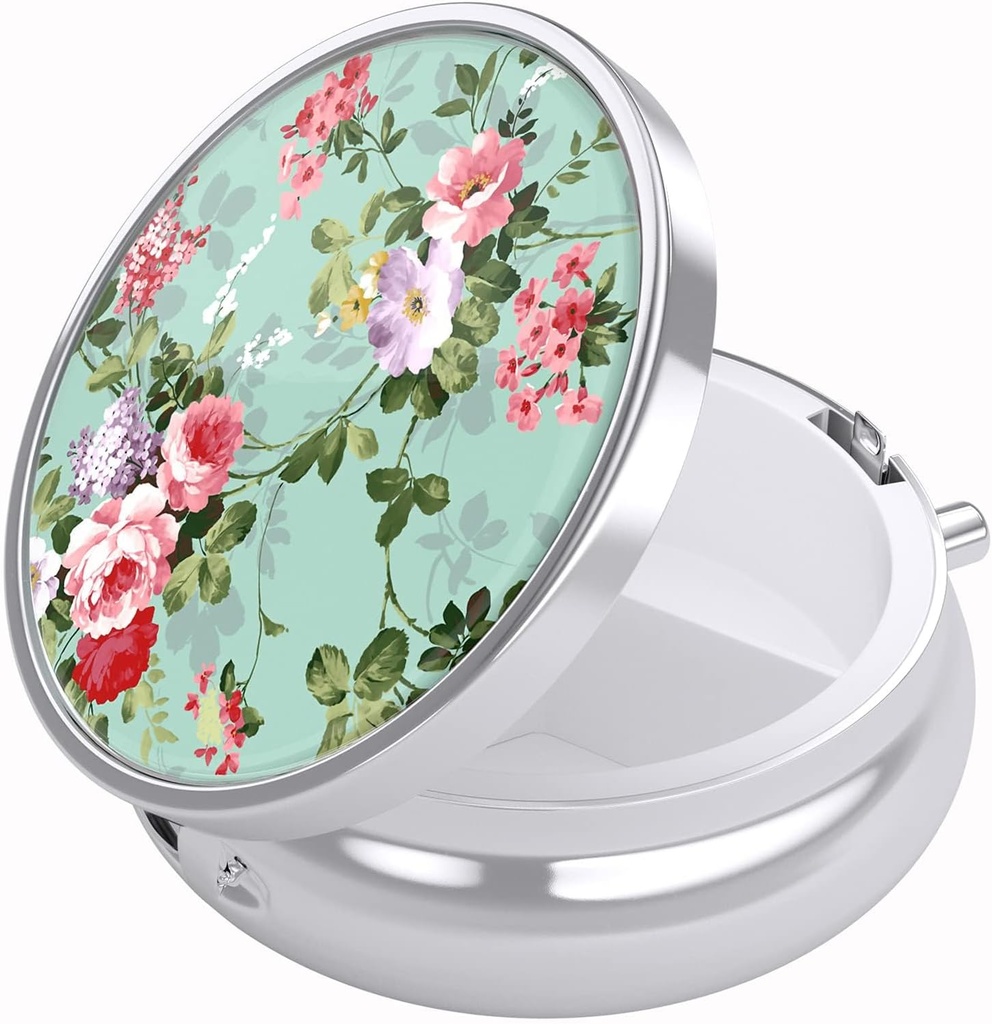 Nipichsha Pill Box, Purse & Pocket, 귀여운 여행 의학 주최자, 비타민, 약물, 생선 기름 및 보충, Graceful Peony를 보유하는 휴대용 의학 콘테이너 홀더