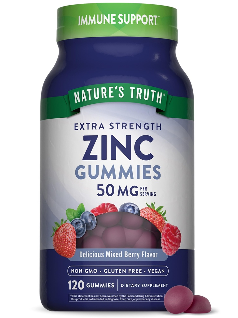 성인용 Nature's Truth Zinc Gummies | 50mg | 120 조사 | 비건, 비 GMO & 글루텐 프리 보충교재 | 혼합 Berry 풍미