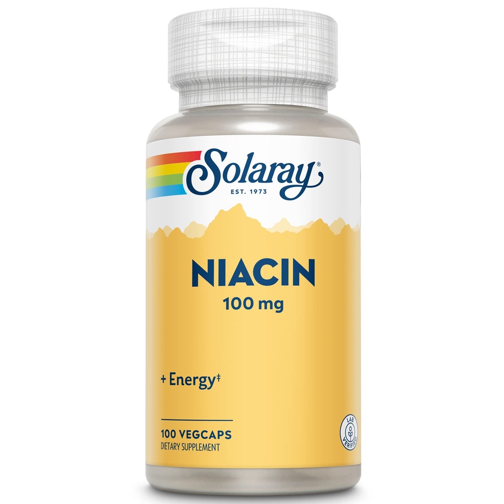 SOLARAY Niacin 100 mg, 비타민 B3 | 피부 건강, 신경 시스템 및 순환 지원 | 100ct