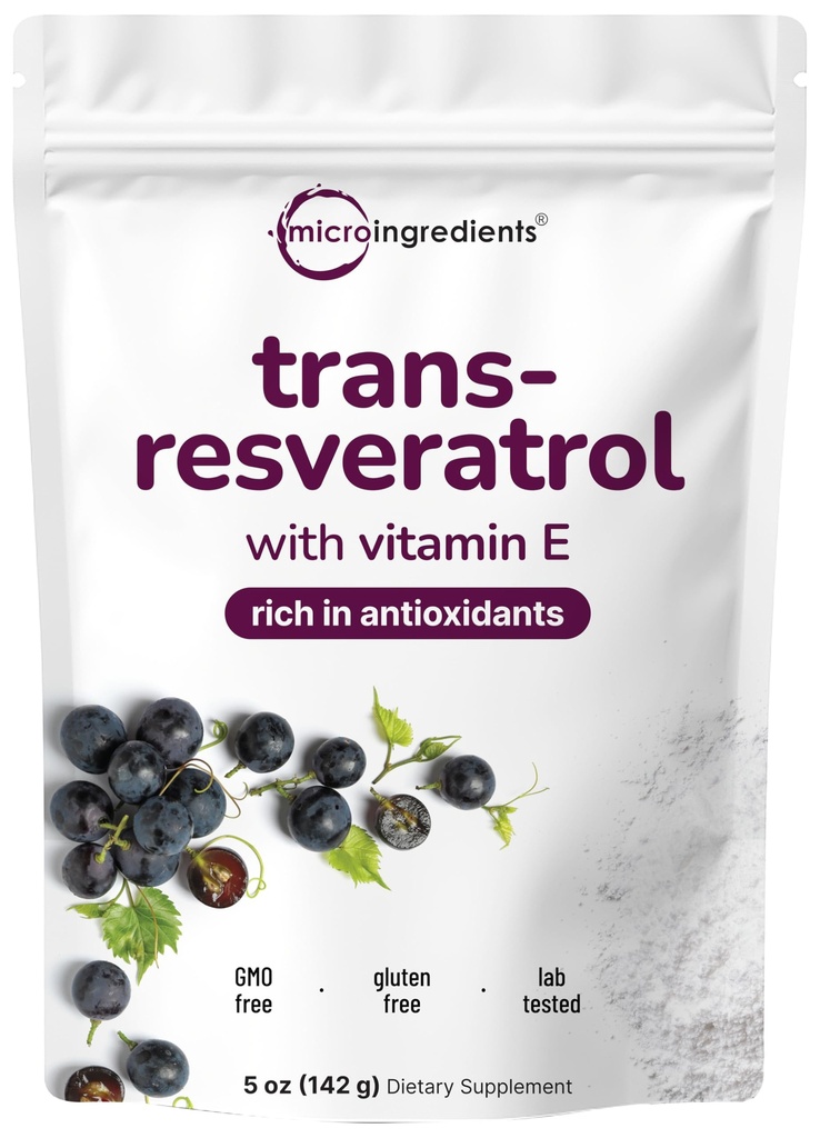 비타민 E를 가진 순수한 trans-Resveratrol 분말, 5개의 Ounce, 1개의 공식, 더 나은 흡수를 위한 Micronized 분말, 우수한 Resveratrol 보충교재, 최고 산화 방지제