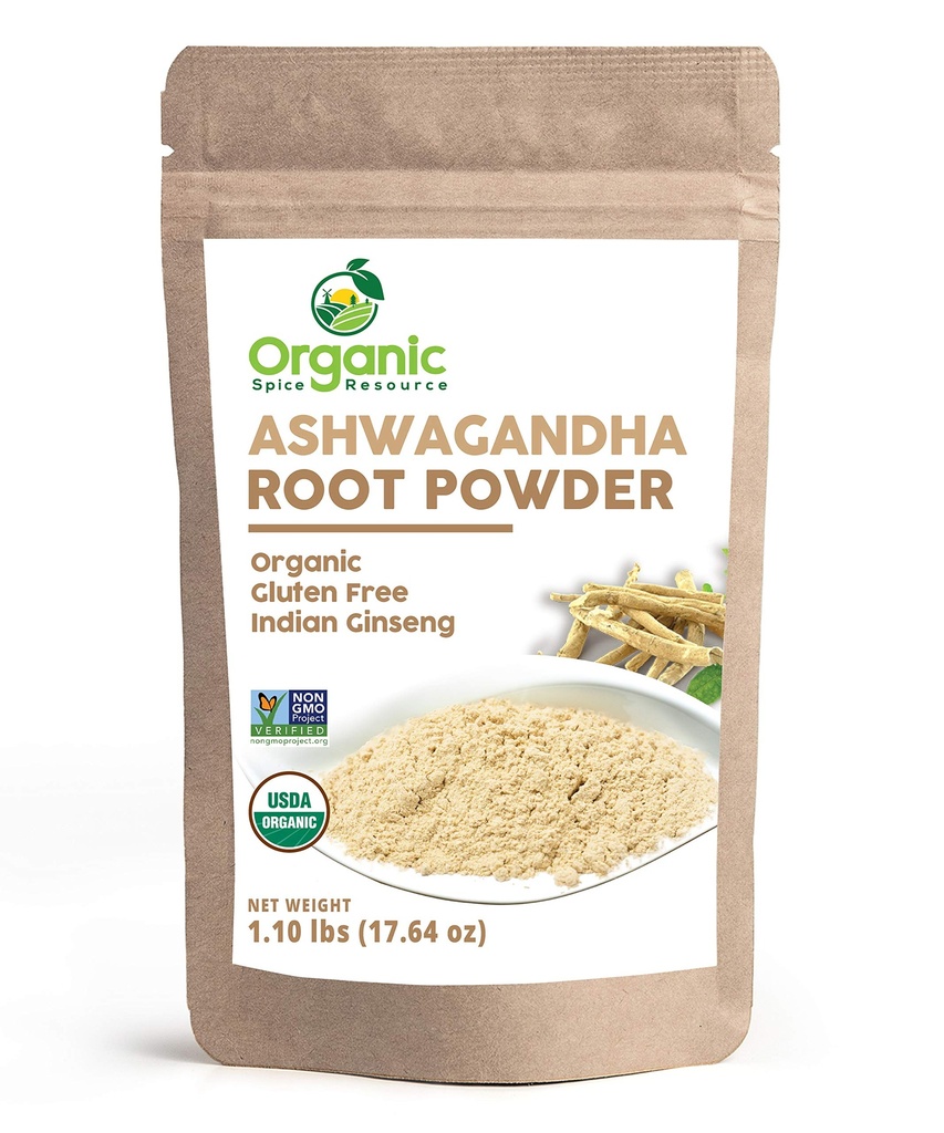 유기 Ashwagandha 뿌리 분말 - 1.10 lbs (17.64 oz) | Resealable Kraft 부대, 비 GMO의 인도 인 Ginseng, Withania Somnifera -100% 인도에서 원료, SHOPOSR에 의하여
