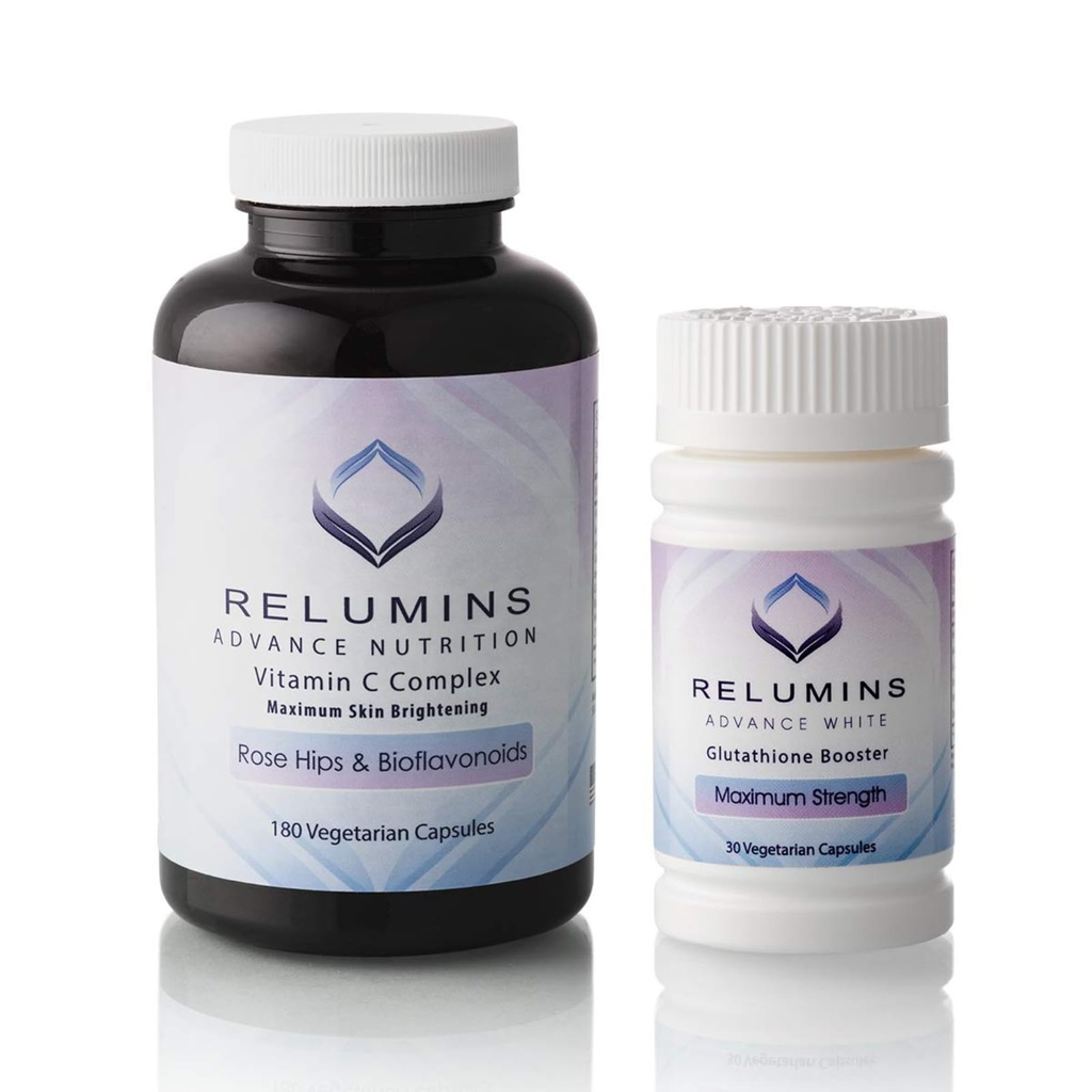 Relumins 고급 비타민 C MAX Complex 및 Glutathione 부스터 영양 지원 캡슐 세트 - Ultimate Booster Set