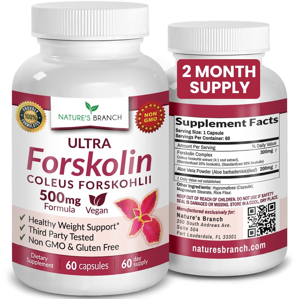중량 관리 최대 강도를 위한 울트라 순수 포스 콜린 | Coleus Forskohlii Root Extract Powder, 40% Standardized Lean Supplement for Men & Women | Premium Extreme Boost Complex - 60 캡슐