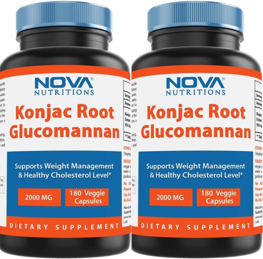 노바 영양 2 팩 Konjac 뿌리 Glucomannan 캡슐 2000 mg/Serving Veggie 모자 180 조사 (총 360 캡슐)