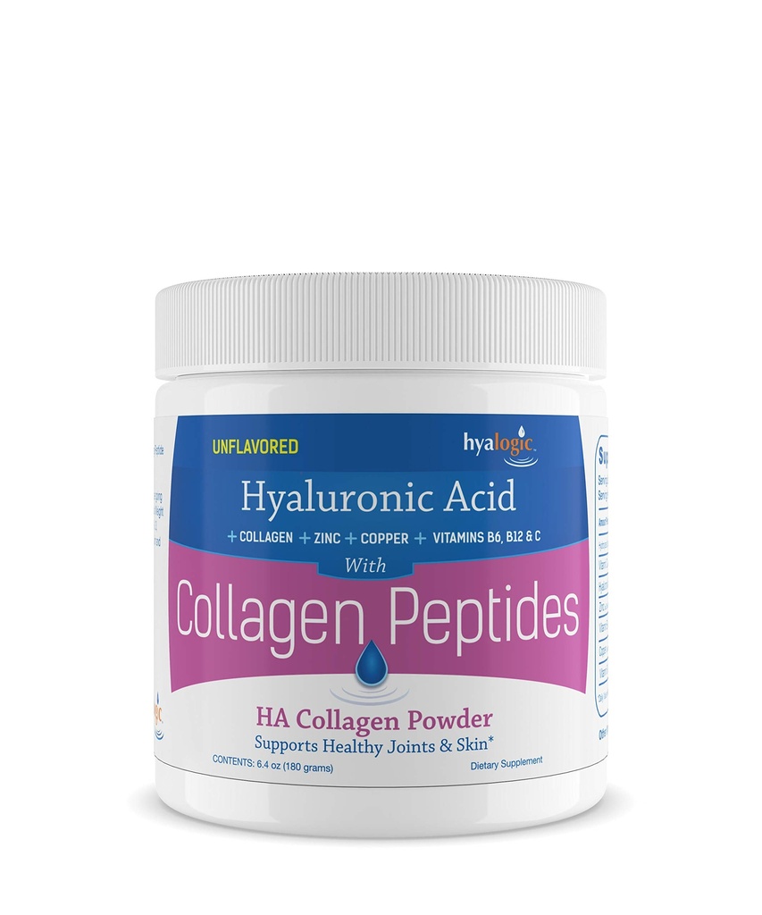 Hyalogic 교원질 펩티드 분말 w/Hyaluronic 산, 가수분해된 유형 1 & 3의 머리 성장, 피부, 못, 합동을 위한 잔디 페더럴 익스프레스, Keto 단백질 분말 보충교재 6.4 oz (180 gr.)를 섞게 쉬운 합동