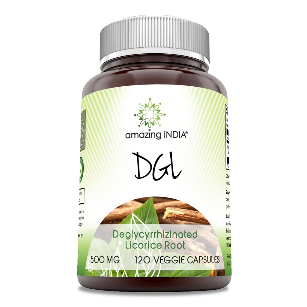 놀라운 인도 DGL 500 mg 120 Veggie 캡슐 보충 | GMO | 글루텐 프리