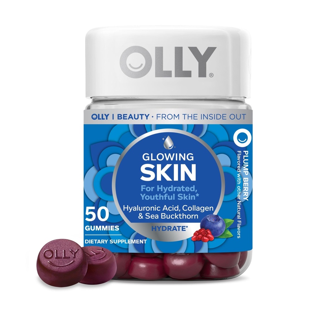 OLLY Glowing 피부 Gummy, Hydrated & Youthful 피부, * Hyaluronic 산, 교원질 펩티드, 바다 Buckthorn, 배관 Berry 풍미, 25 일 공급 - 50 조사