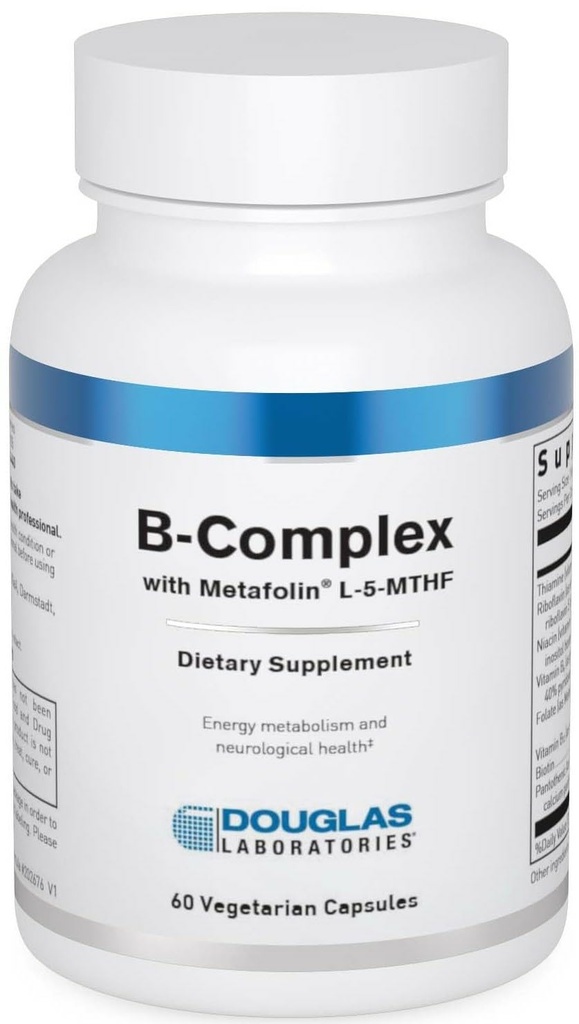 더글러스 Laboratories B-Complex Metafolin - 종합 비타민 보충 - 에너지 및 두뇌 건강 지원 * - Folate, Biotin & Thiamin - Non-GMO - 60 채식 캡슐