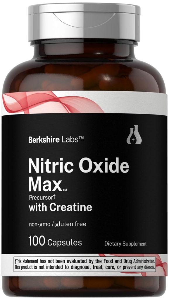 크레아틴을 함유 한 Horbäach Nitric 산화물 보충 | 100 캡슐 | L Citrulline, L Arginine, Creatine Monohydrate | Non-GMO, 글루텐 프리 | Berkshire Labs